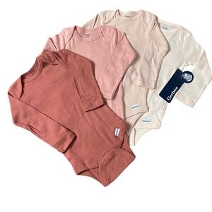 Gerber Baby Girl Onesie Set of 4 Size 3-6M Long Sleeve 100% Cotton Pink NEW